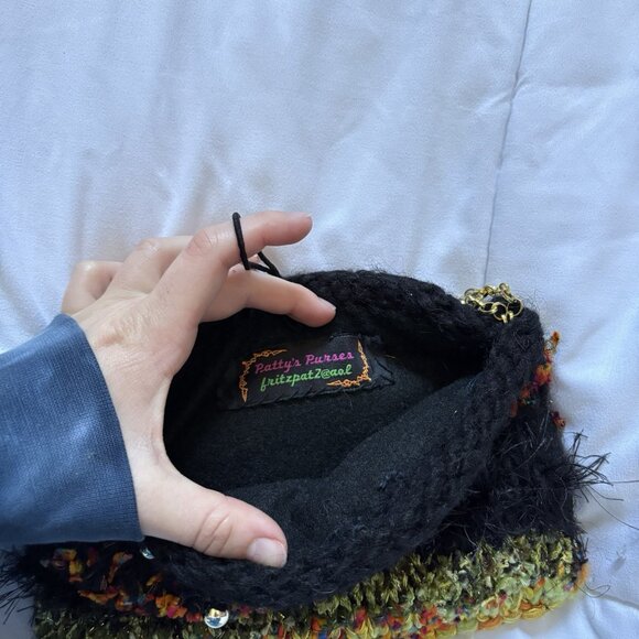 Vintage 90s Y2k Boho Bag Shoulder Fringe Hippie Gold Accents Black Green - Picture 7 of 8